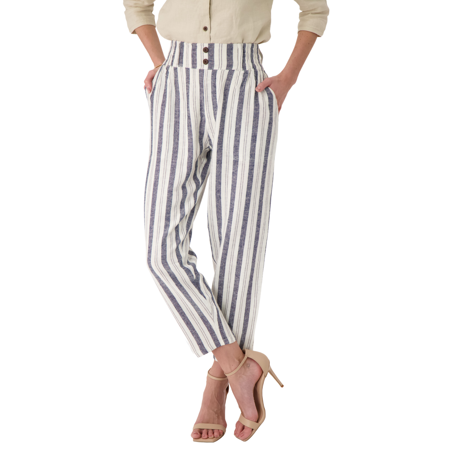 Silver High-Waist Linen Pants
