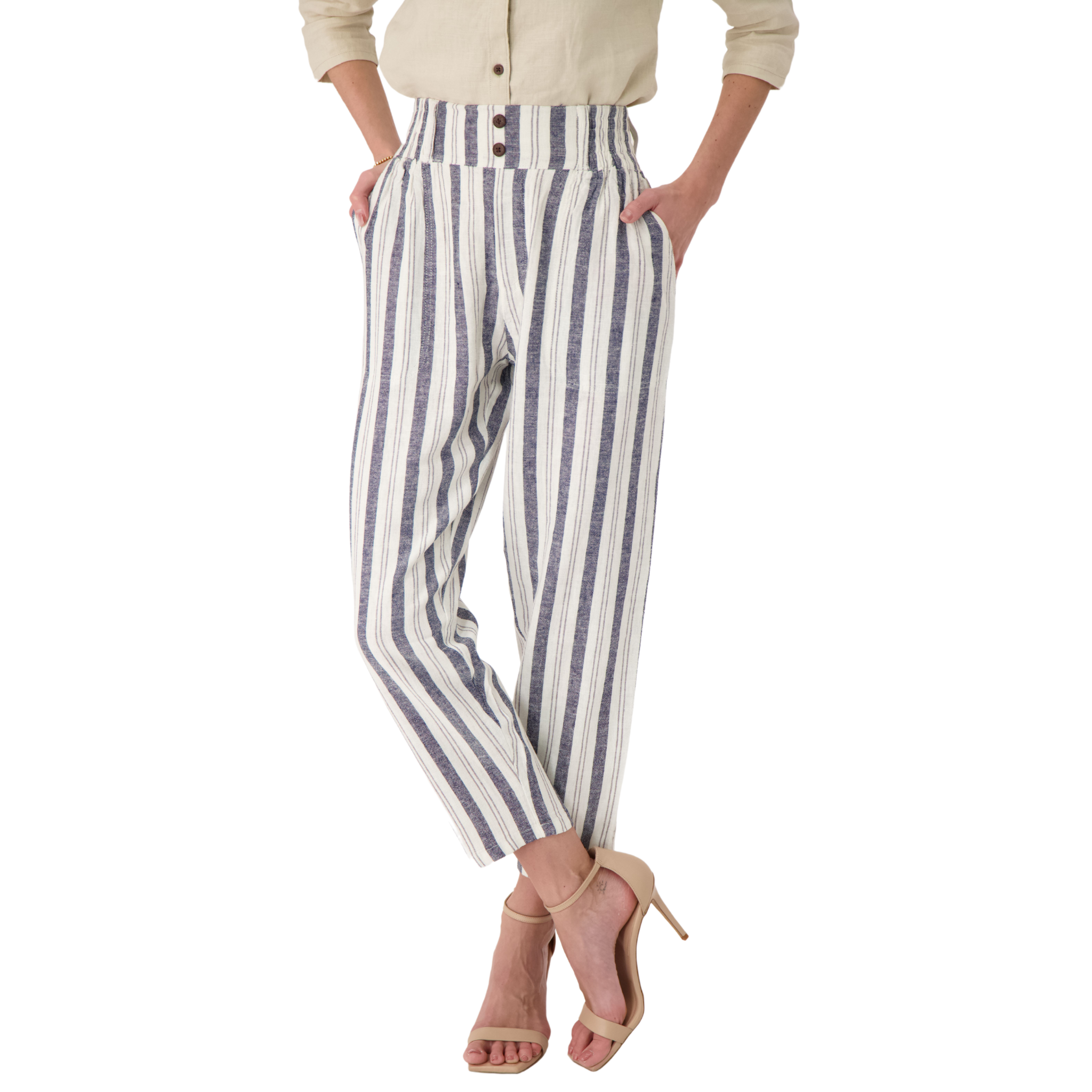 Silver High-Waist Linen Pants