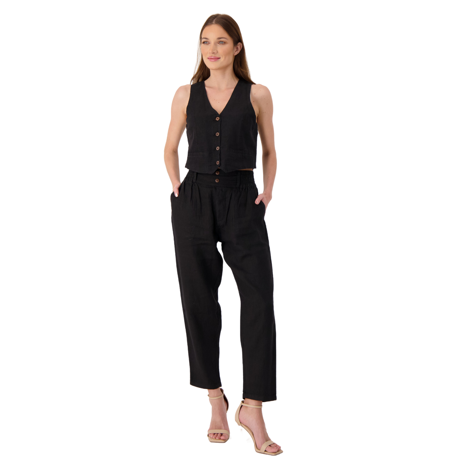 Célina Linen Waistcoat – Noir
