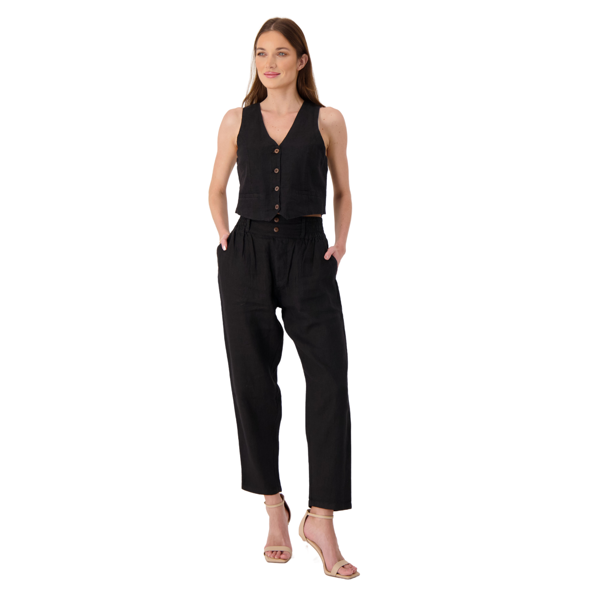 Célina Linen Waistcoat – Noir