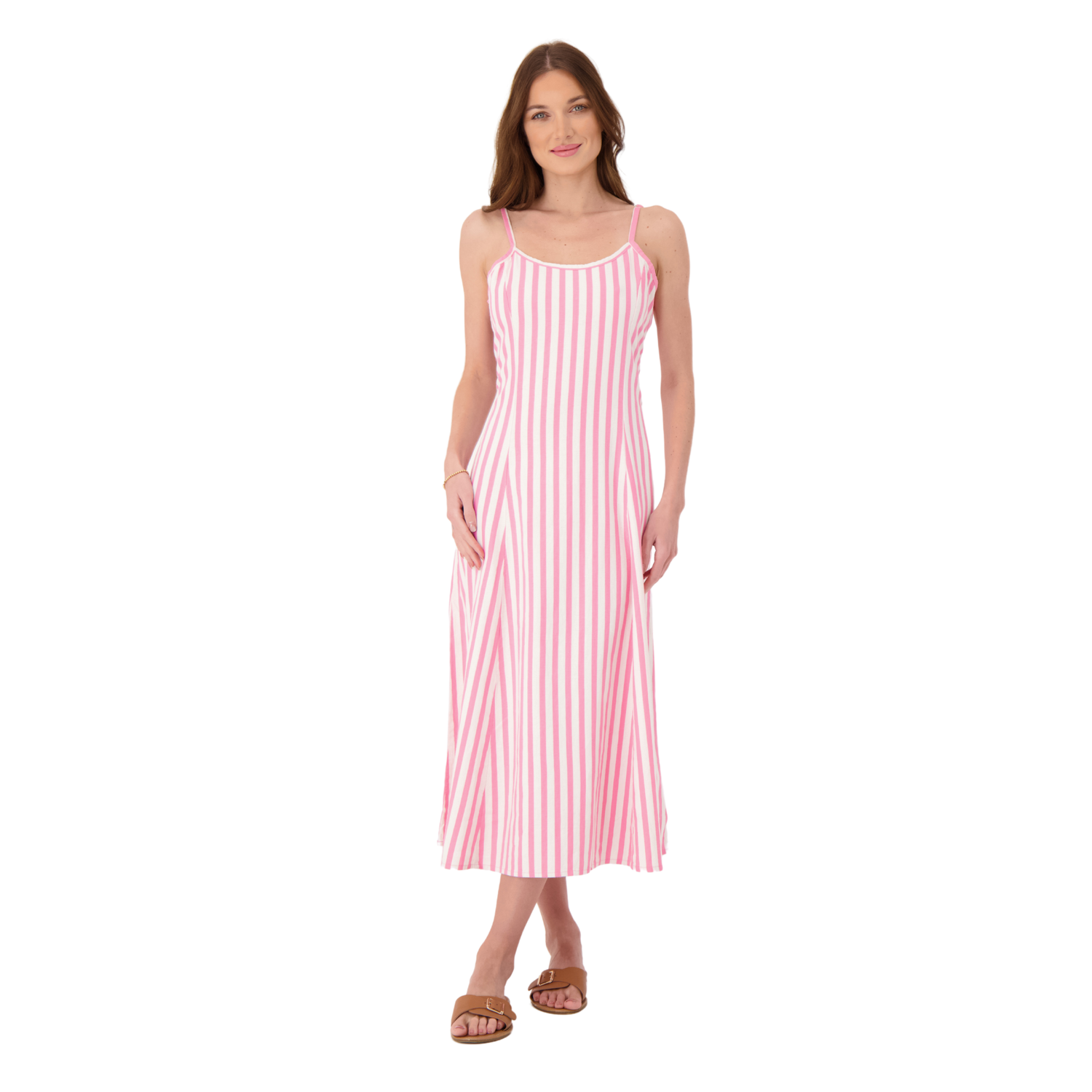 Rosé Linen Striped Sleevless long dress