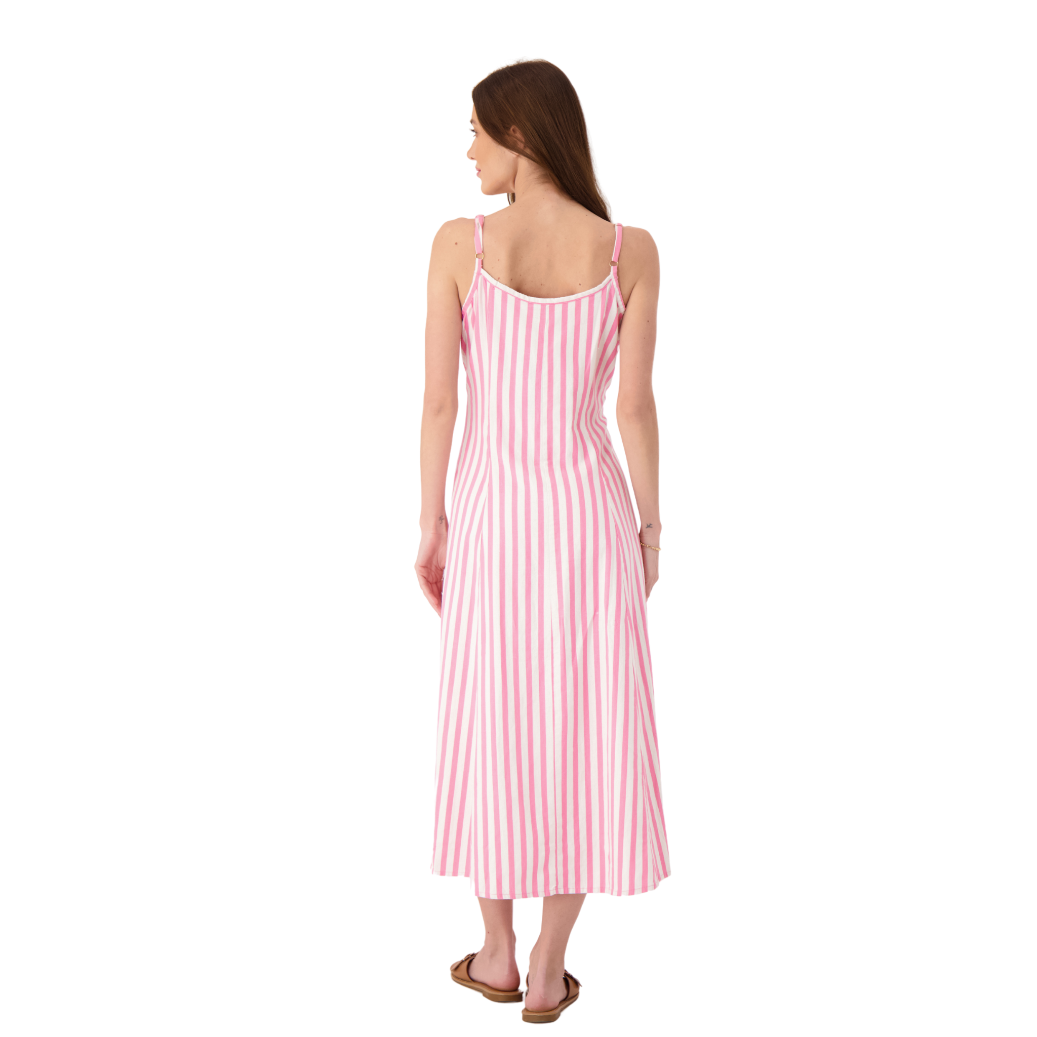 Rosé Linen Striped Sleevless long dress