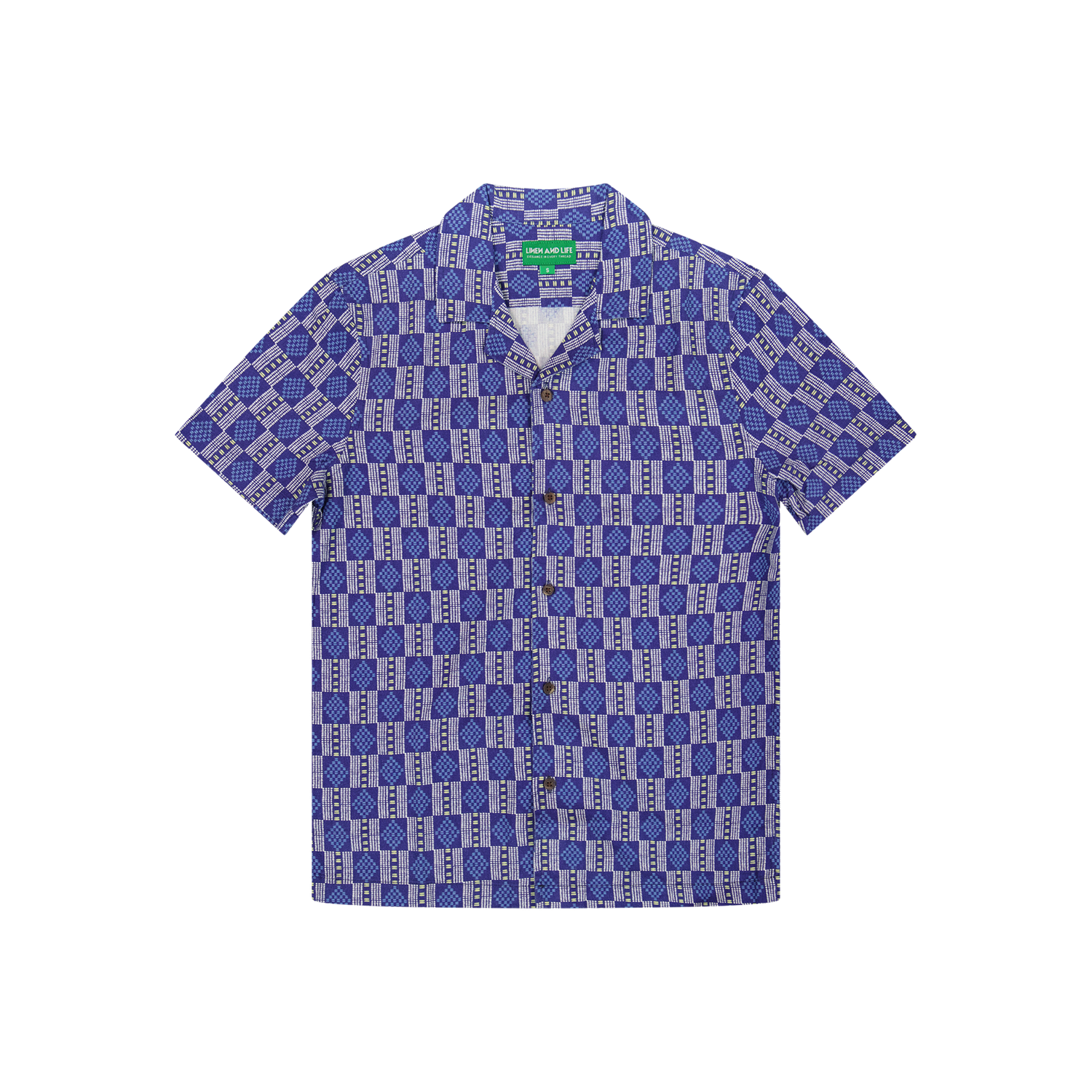 Indigo Printed Linen Revere Collar Shirt