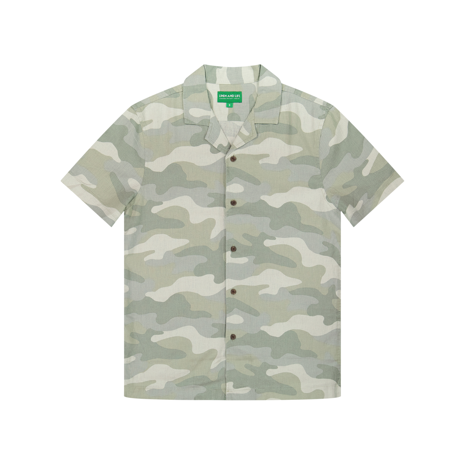 Sage Camo Linen Revere Collar Shirt