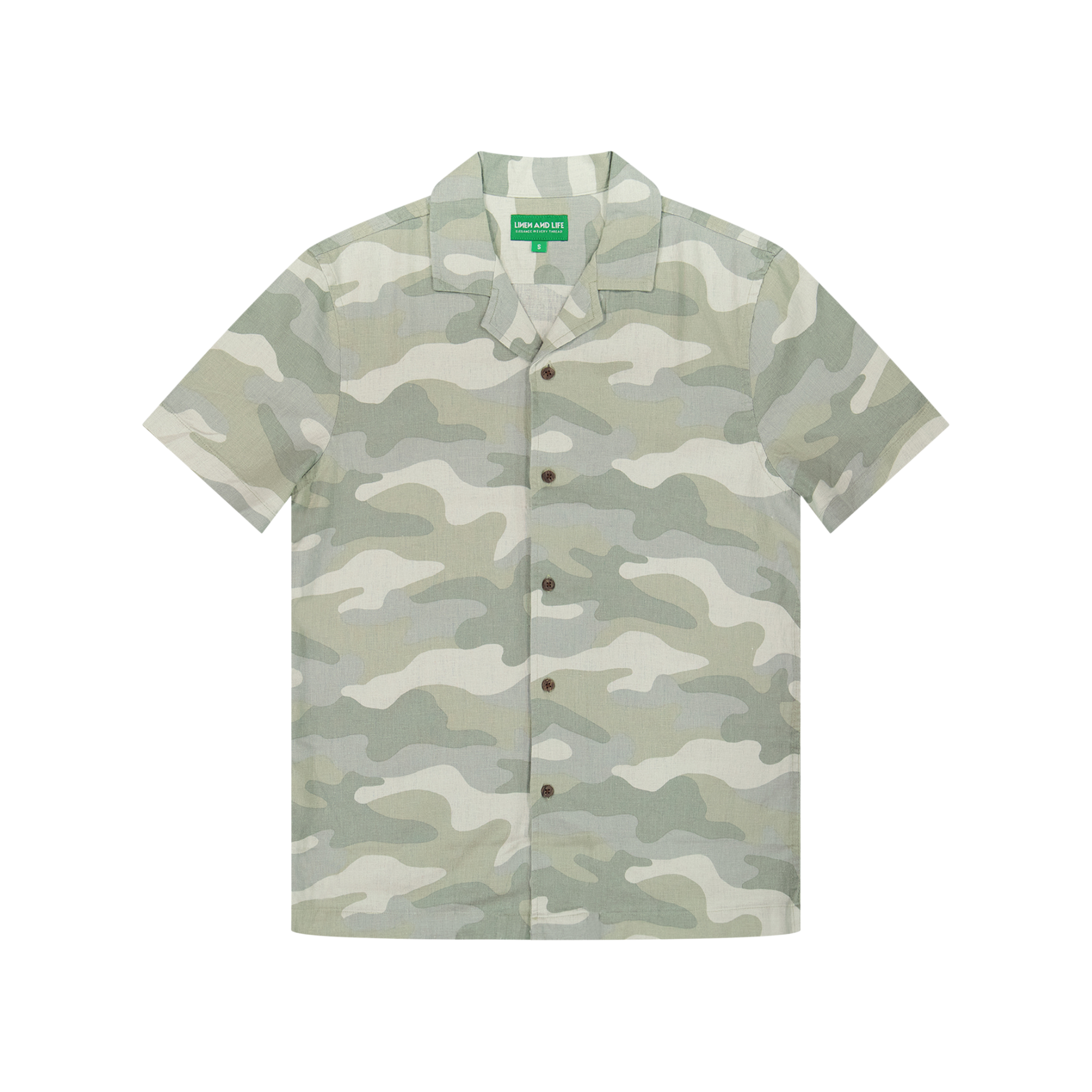 Sage Camo Linen Revere Collar Shirt