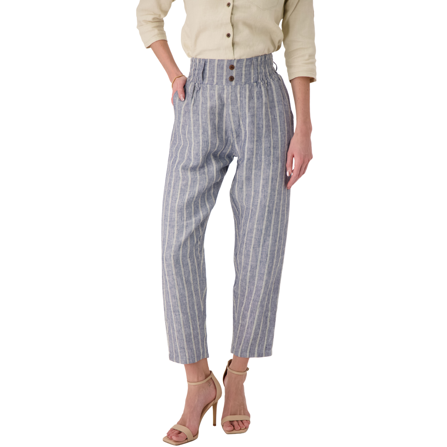 The Sylva Striped High-Waist Linen Trouser