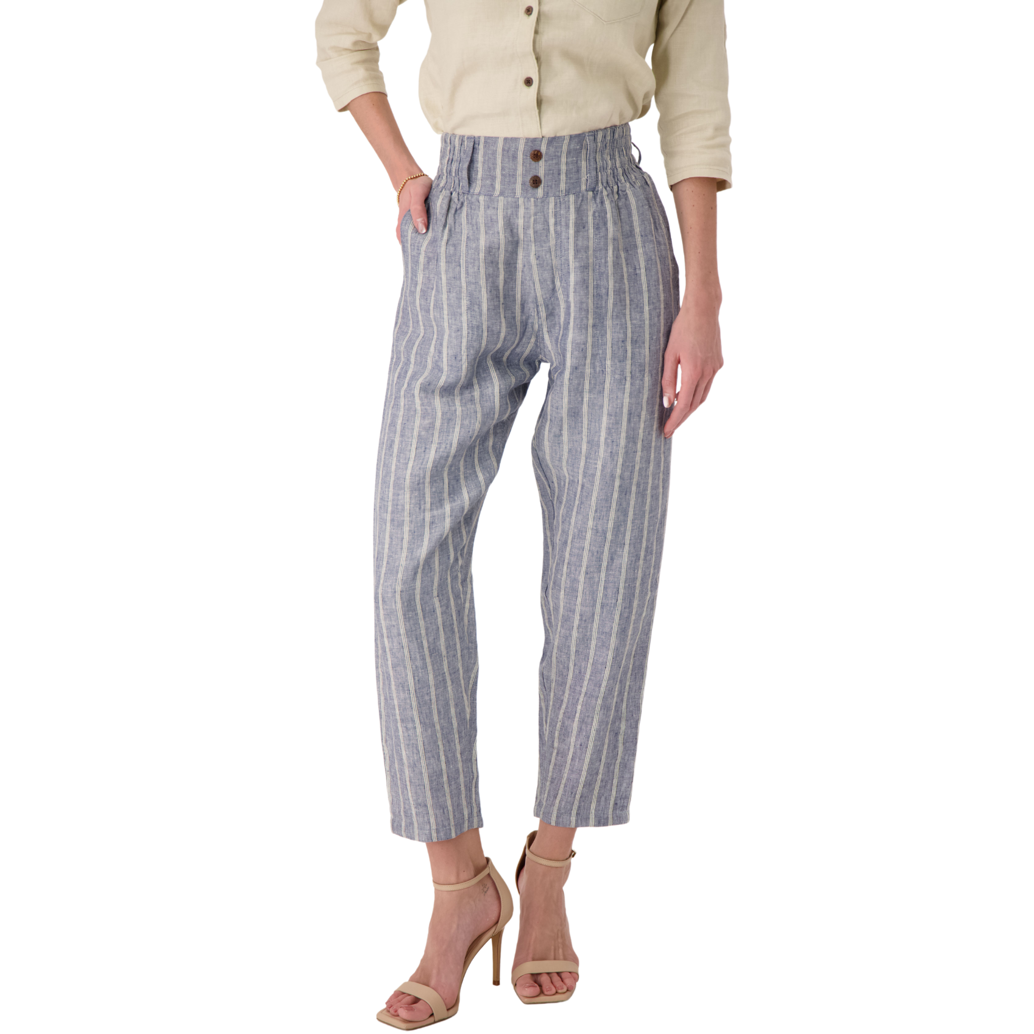 The Sylva Striped High-Waist Linen Trouser