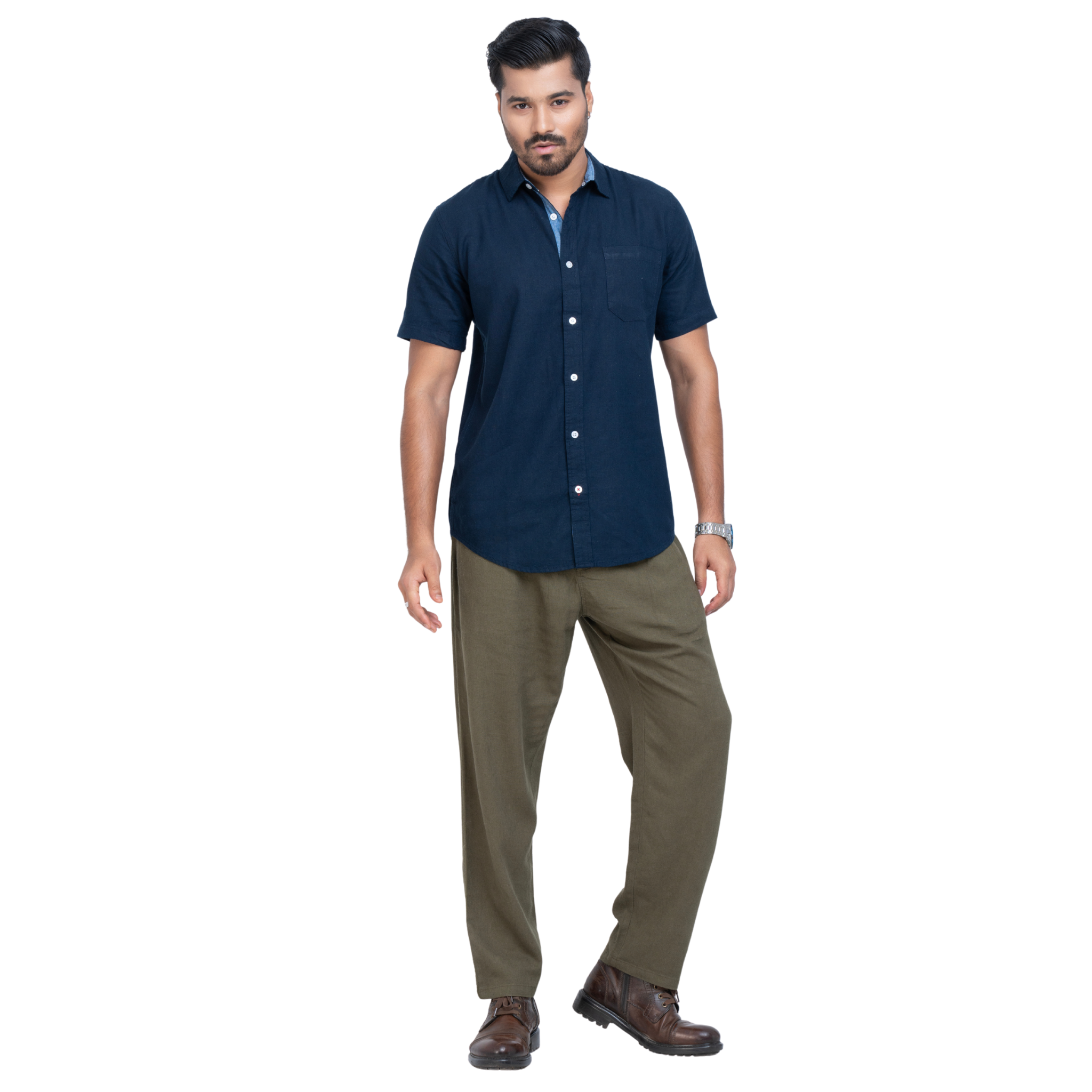 Dark Nevy Linen Short Sleeve Shurt