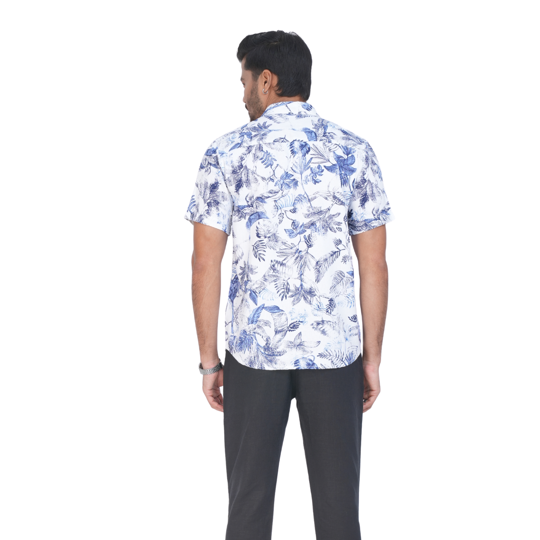 White & Blue Printed Linen Shirt