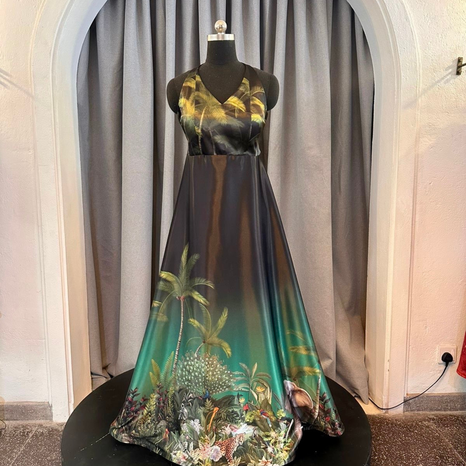 La Sylvie – Nature-Inspired Digital Print Silk Gown