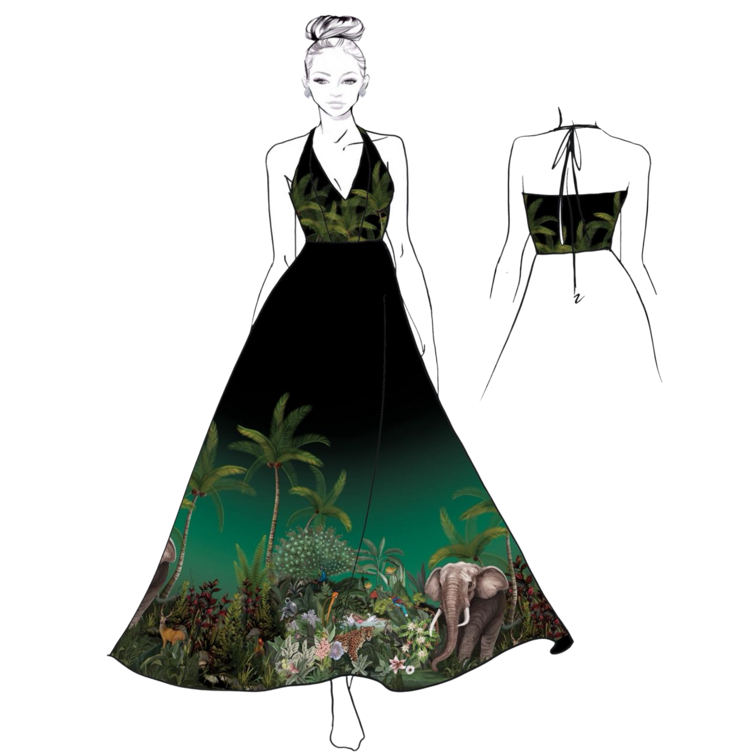 La Sylvie – Nature-Inspired Digital Print Silk Gown