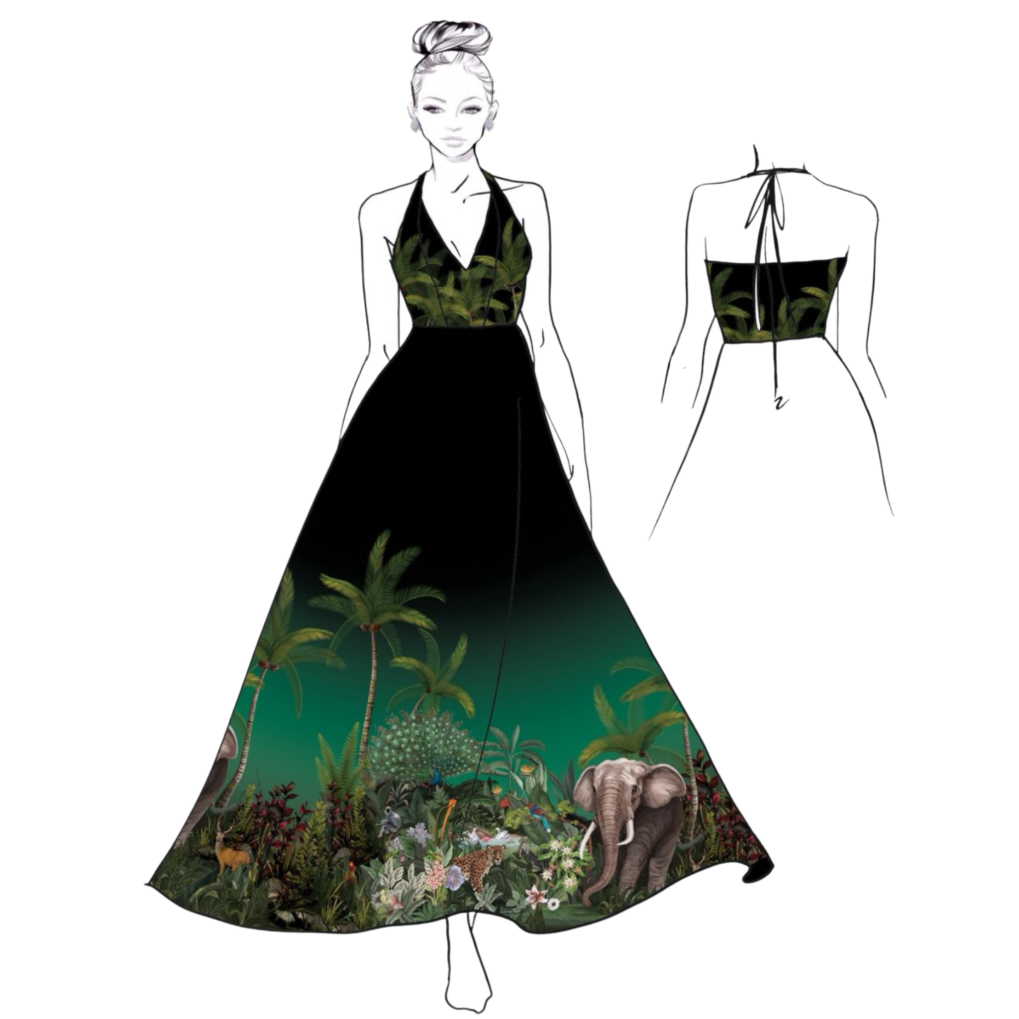 La Sylvie – Nature-Inspired Digital Print Silk Gown