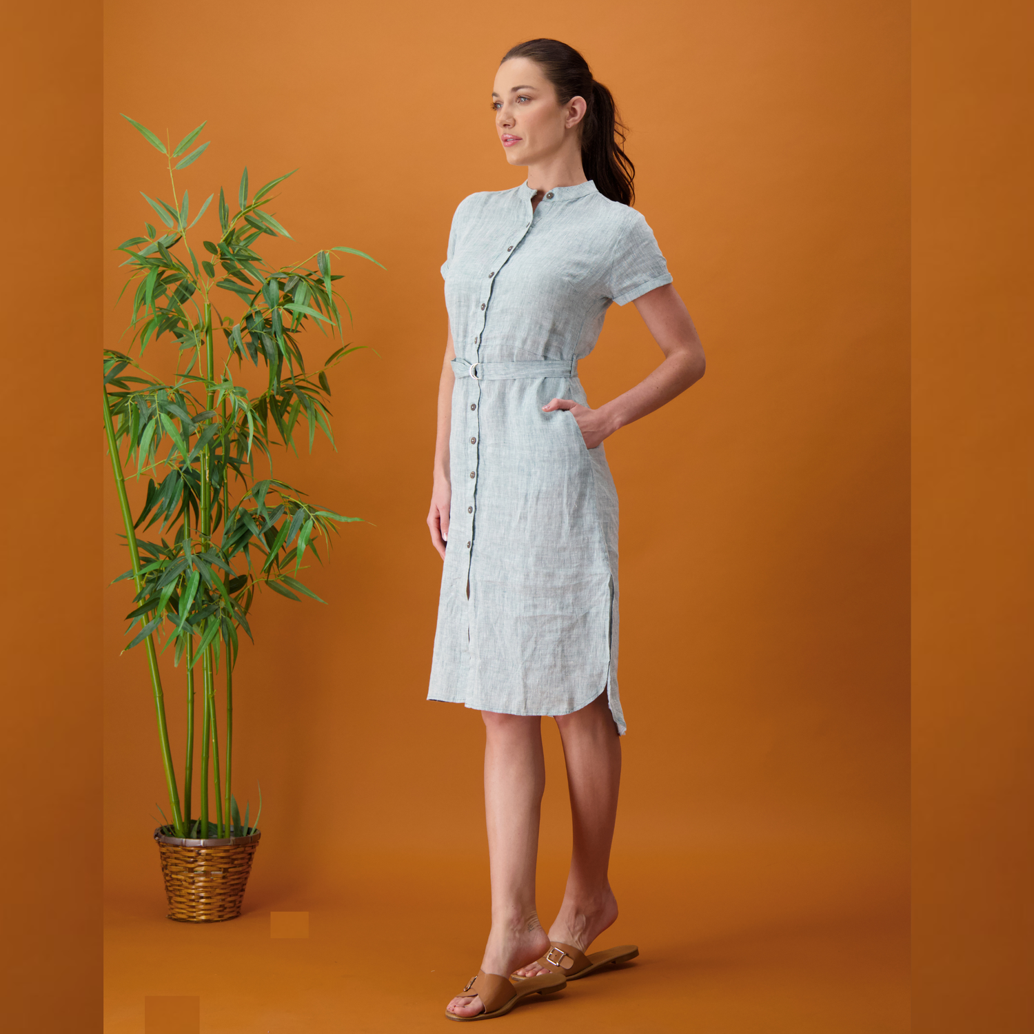 Lunara Linen Belted Shirt Dress