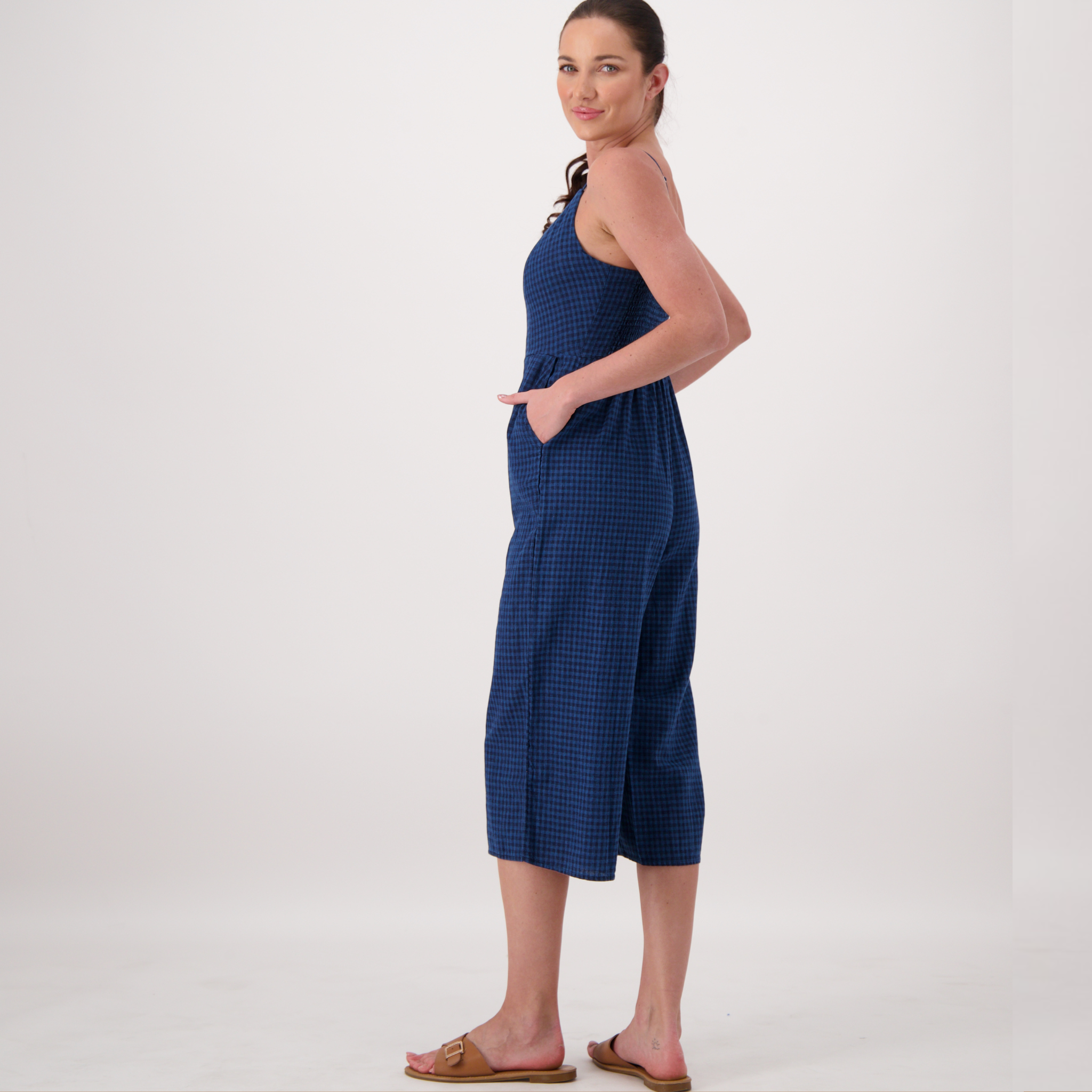 Anastasia Check Linen Jumpsuit