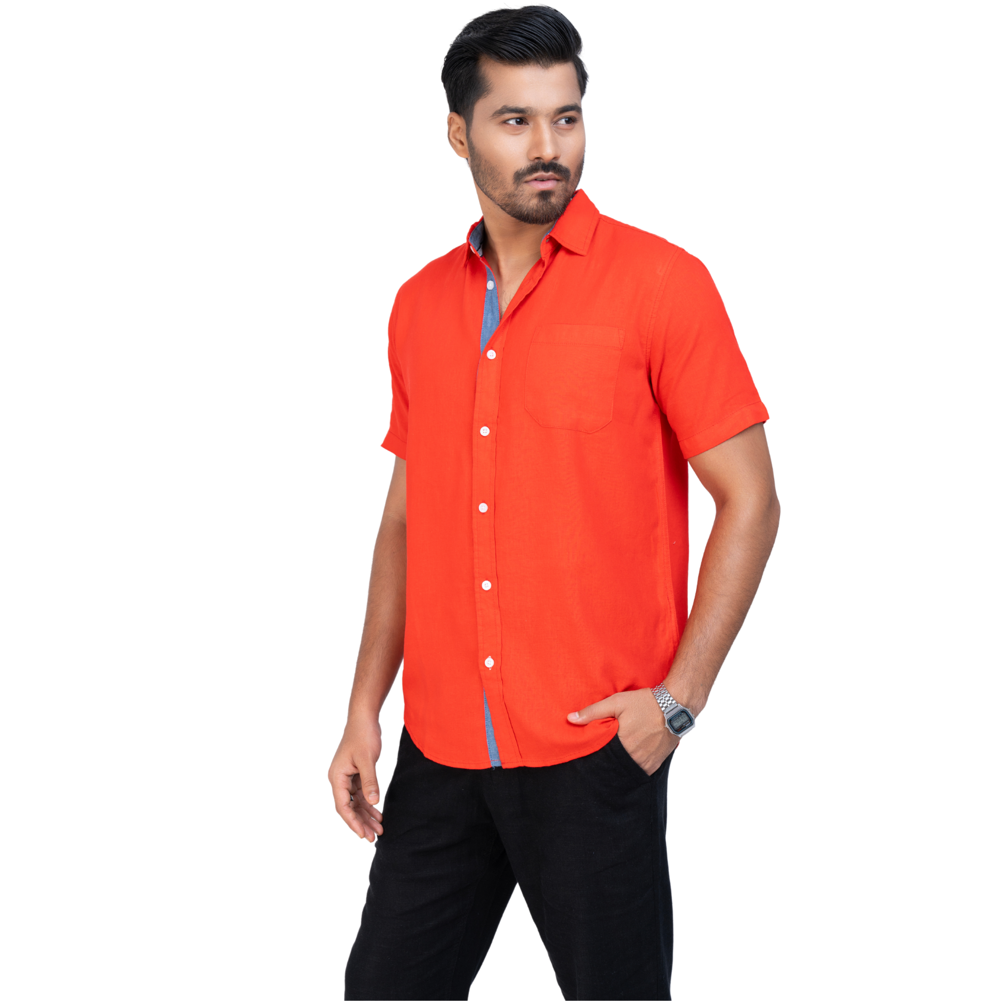 Valentine Red Linen Short Sleeve Men's Shirt