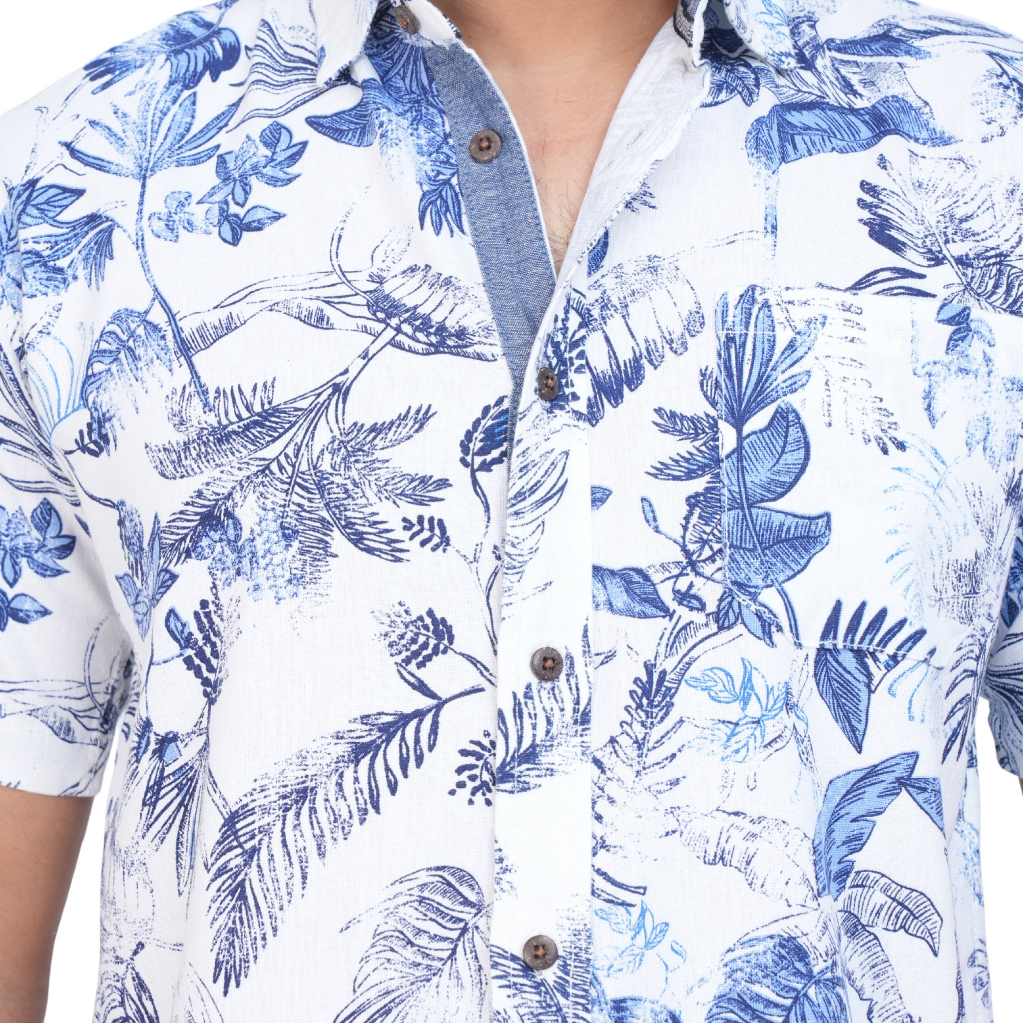 White & Blue Printed Linen Shirt
