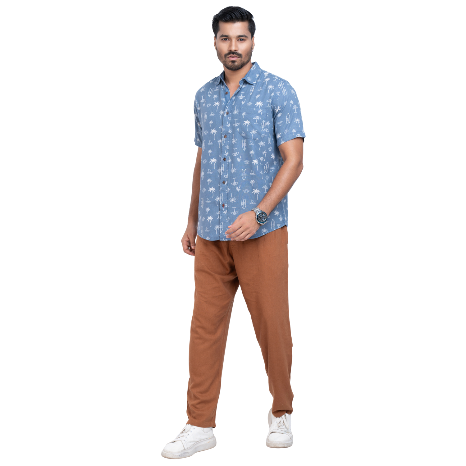 Linen Denim blue Printed Linen Shirt