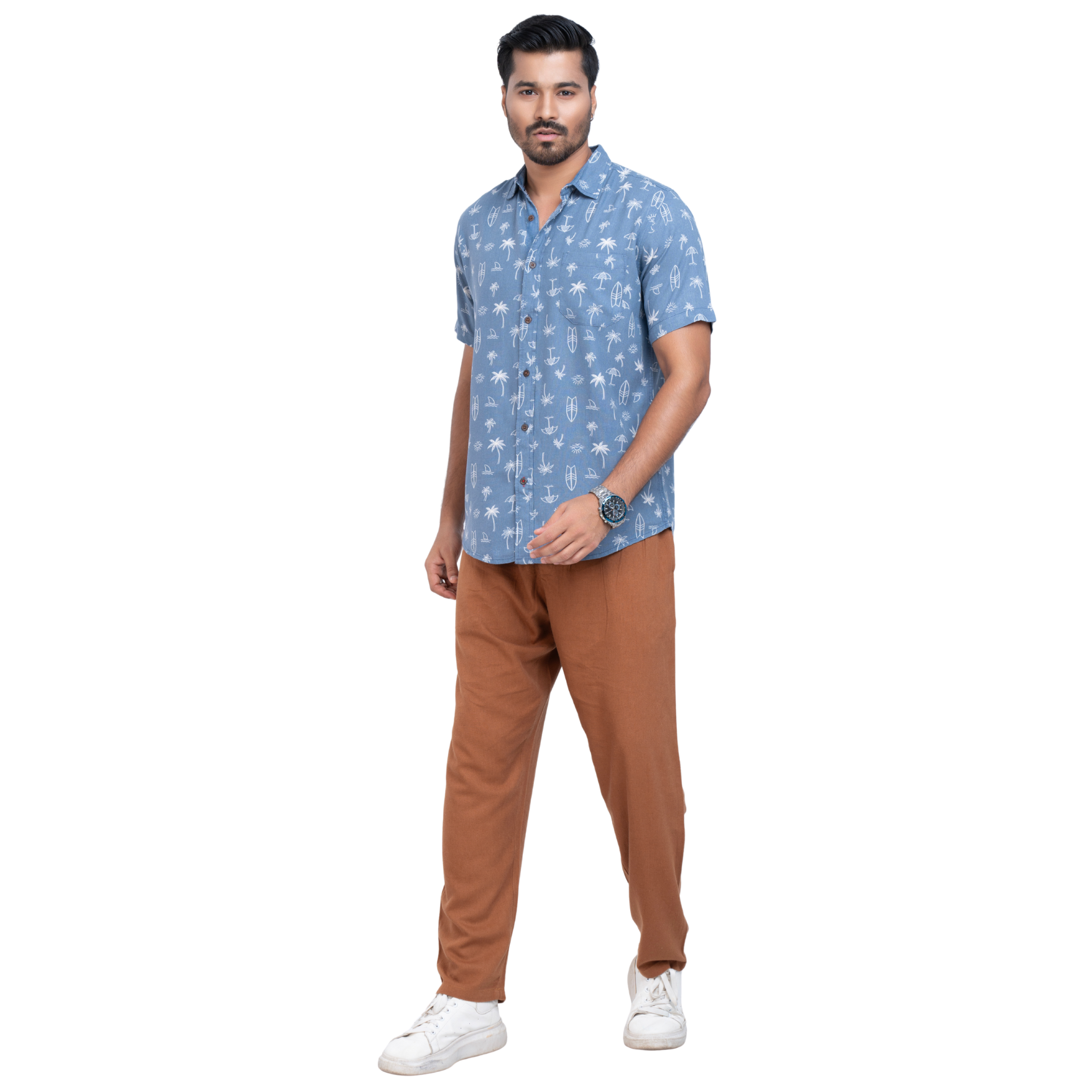 Linen Denim blue Printed Linen Shirt