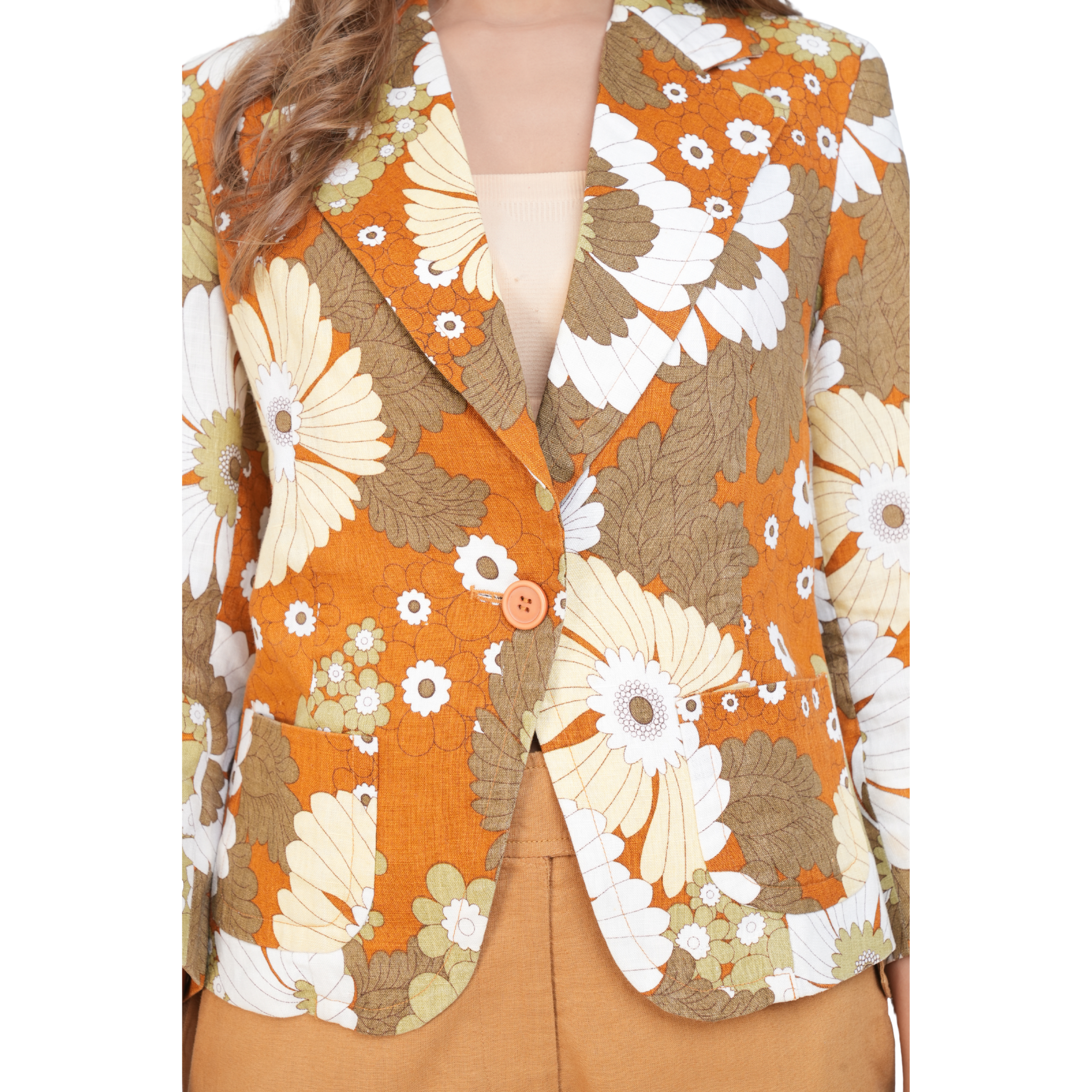 Elara Printed Linen Blazer