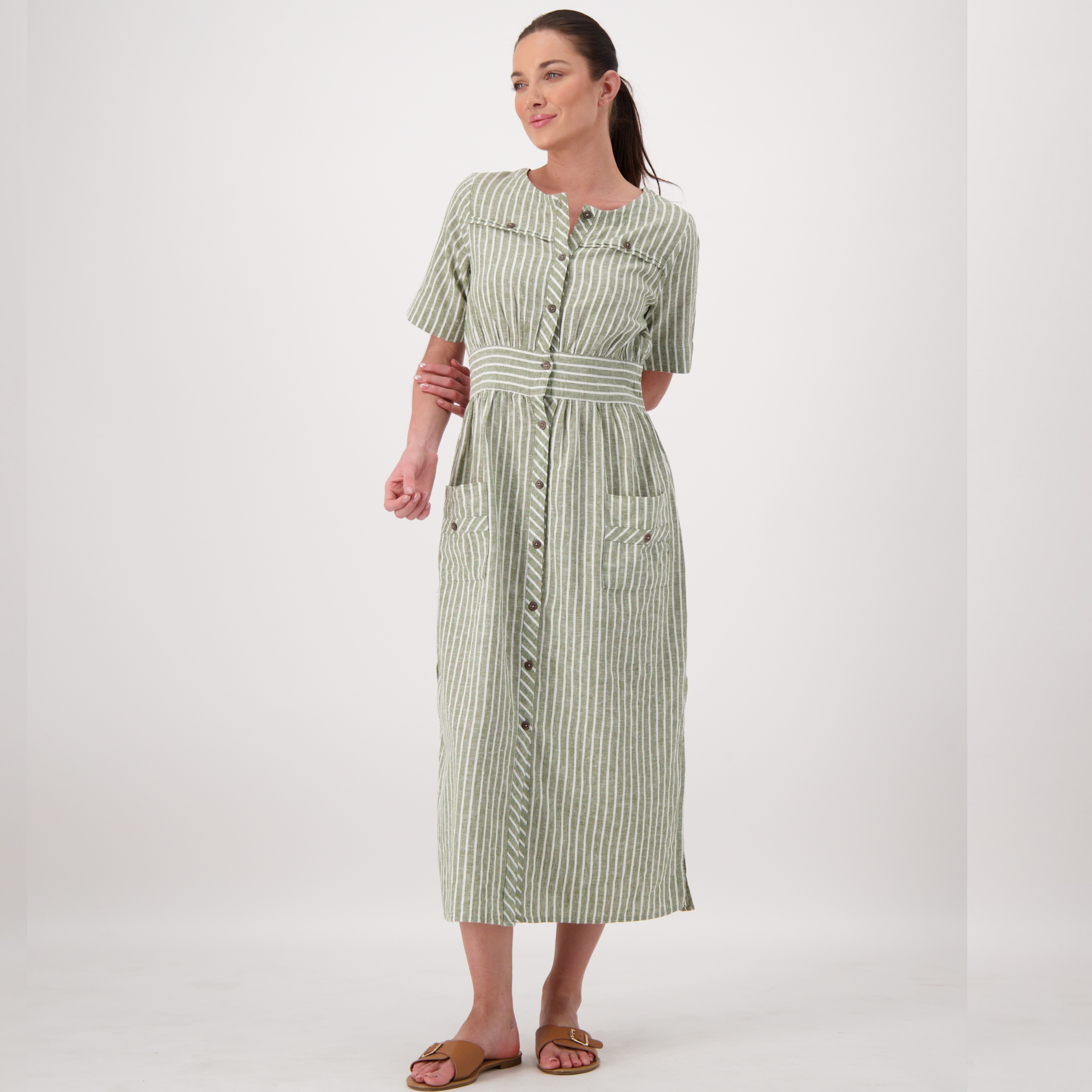 Élise Striped Linen Long Dress