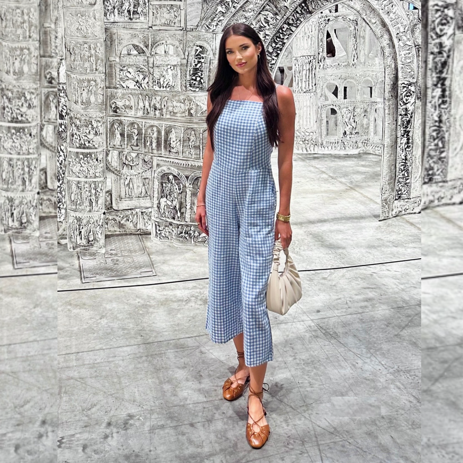 Aveline Blue Linen Check Jumpsuit