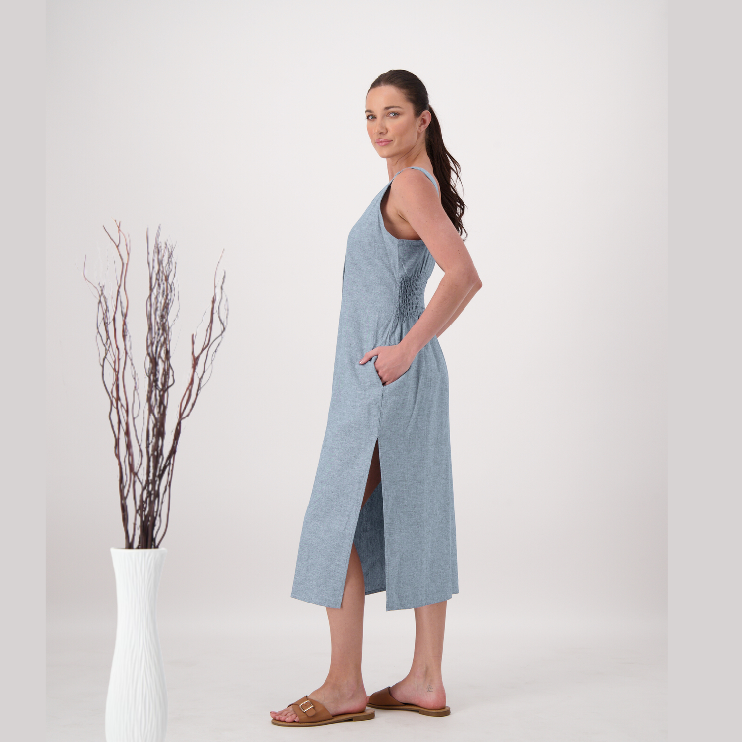 Averra Linen Button Slit Dress