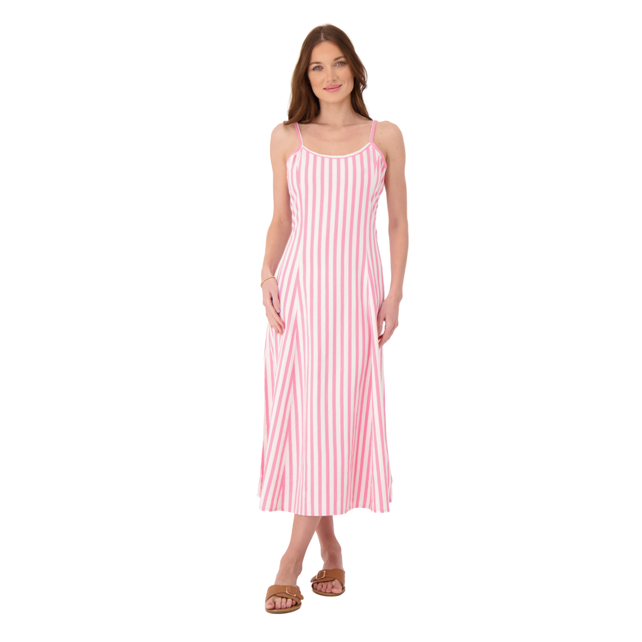 Rosé Linen Striped Sleevless long dress