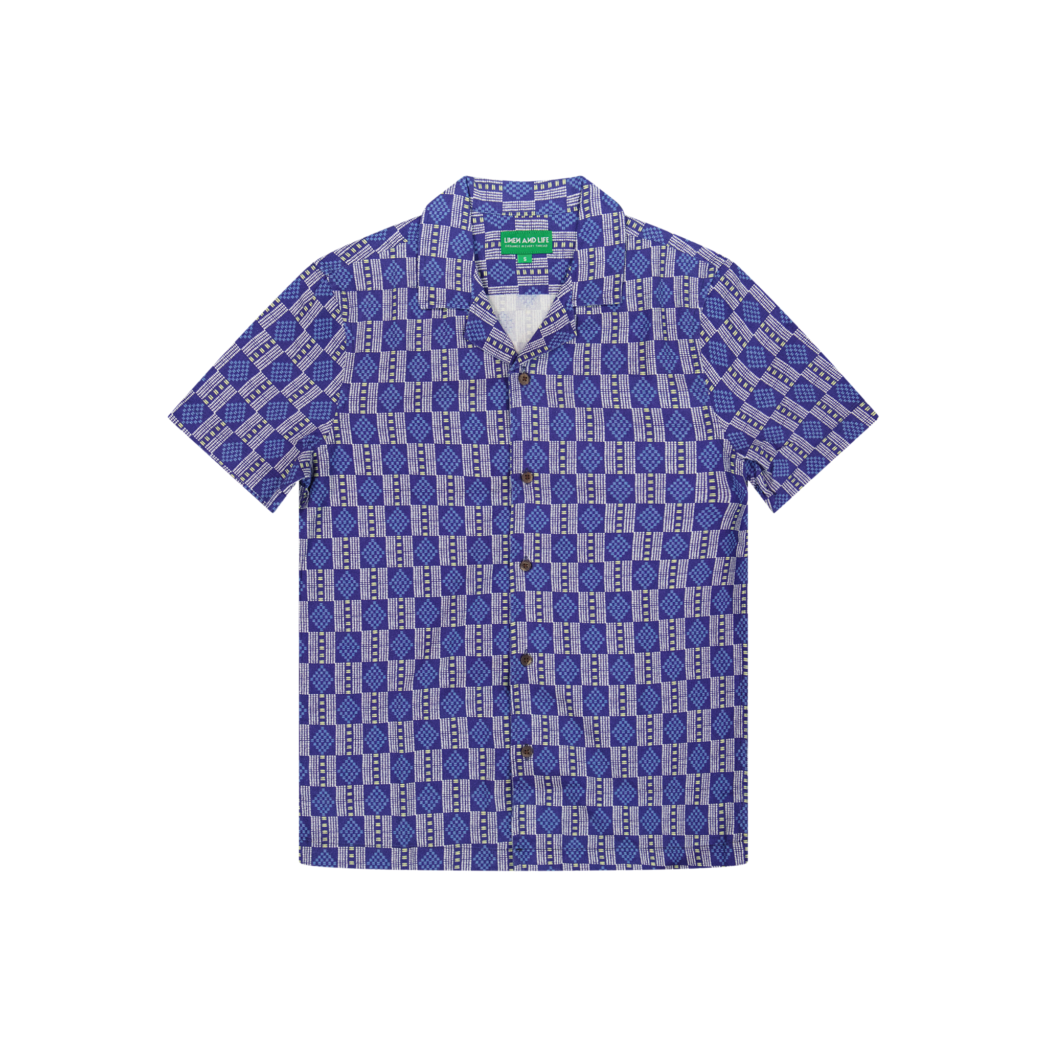 Indigo Printed Linen Revere Collar Shirt