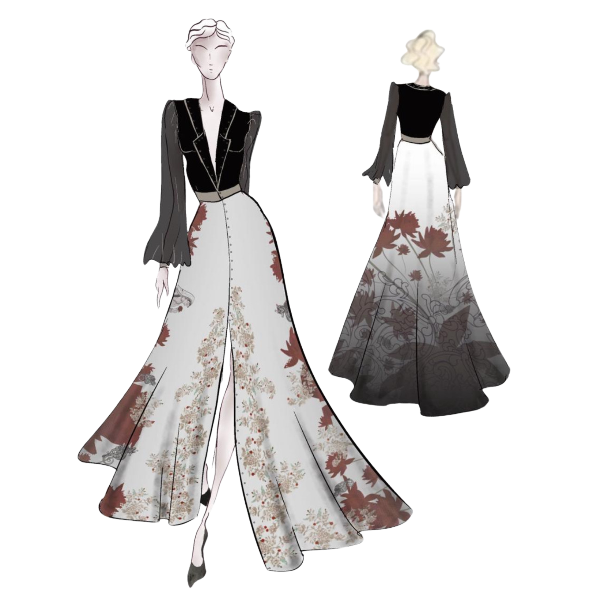 Ethereal Noir Silk Gown – Limited Edition Digital Print