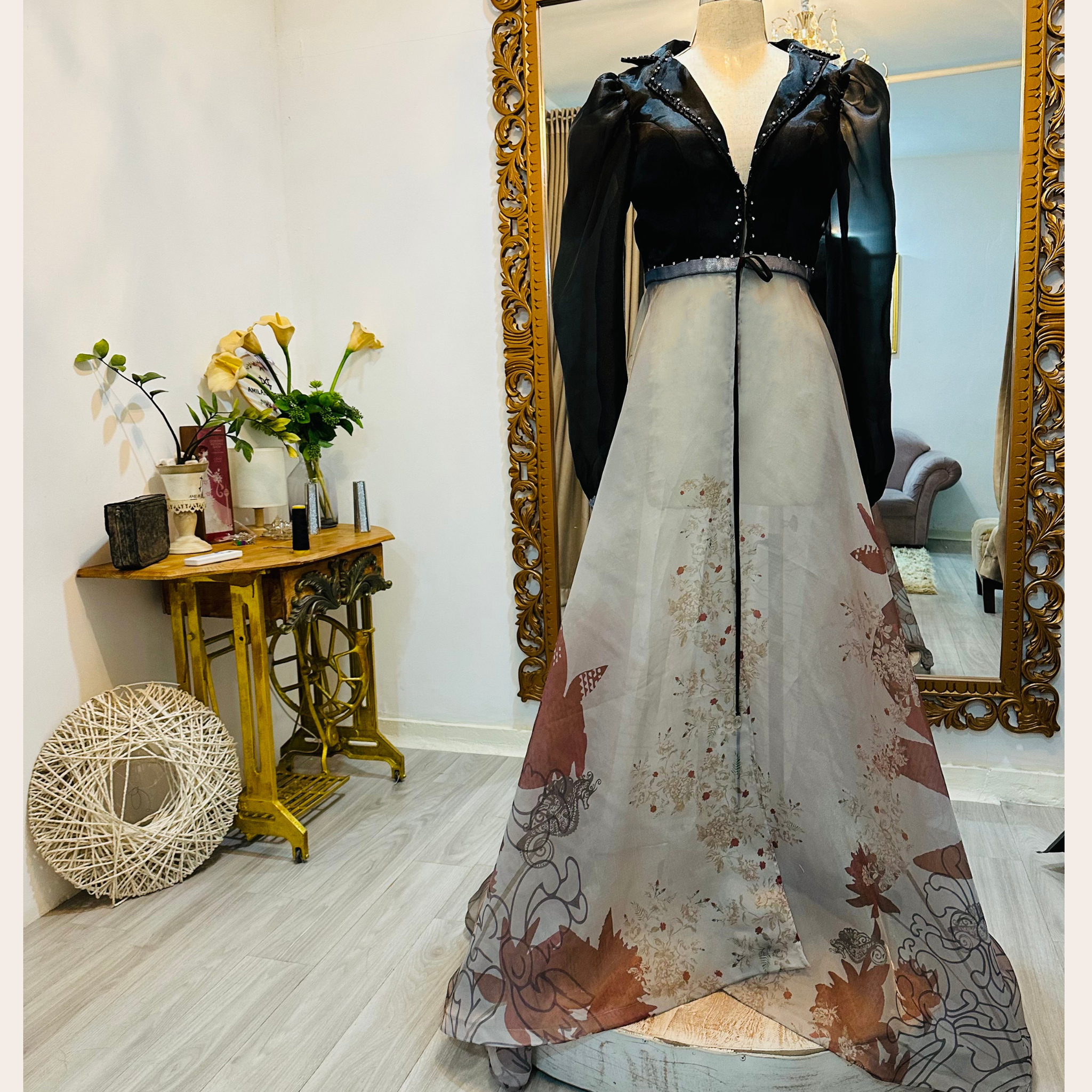 Ethereal Noir Silk Gown – Limited Edition Digital Print