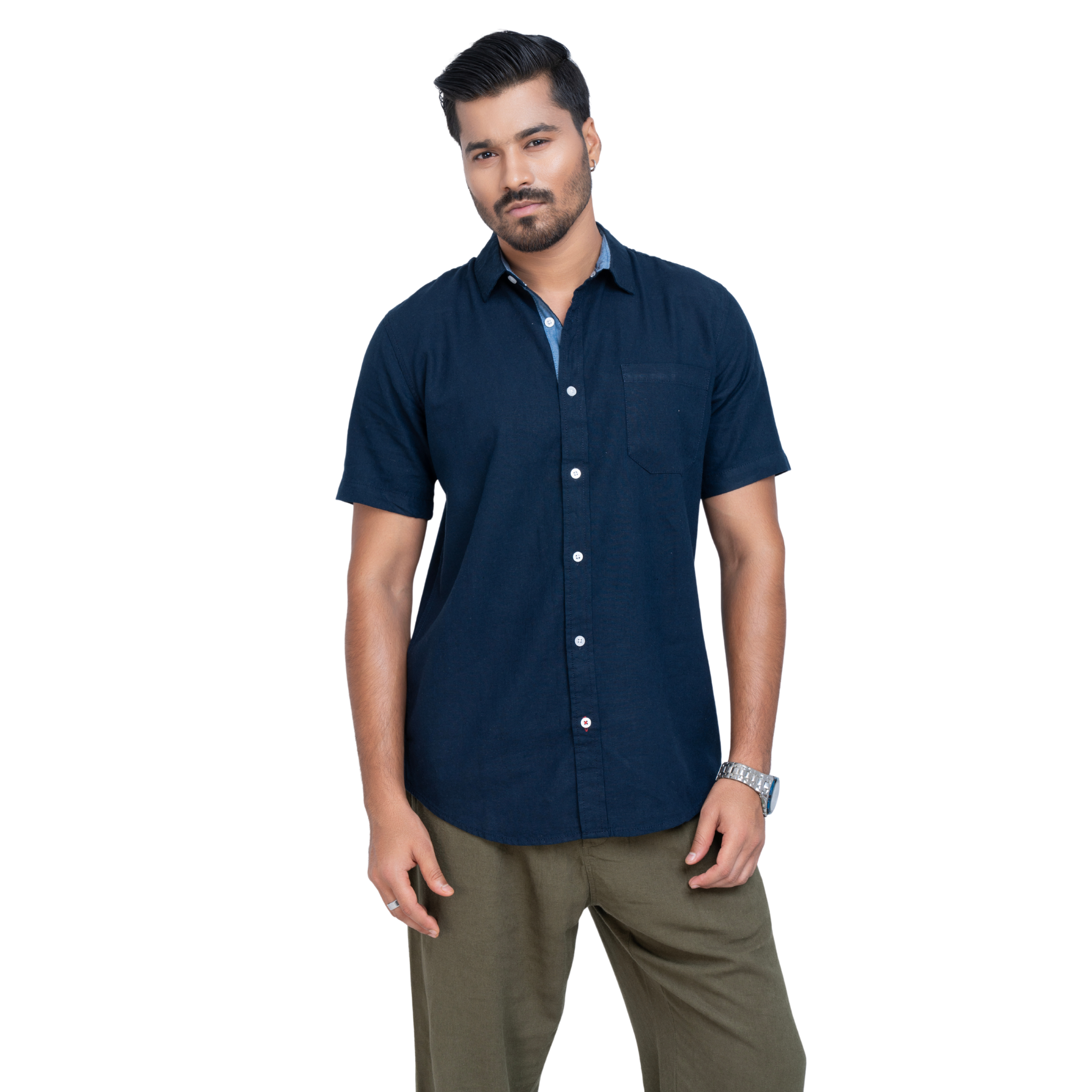 Dark Nevy Linen Short Sleeve Shurt