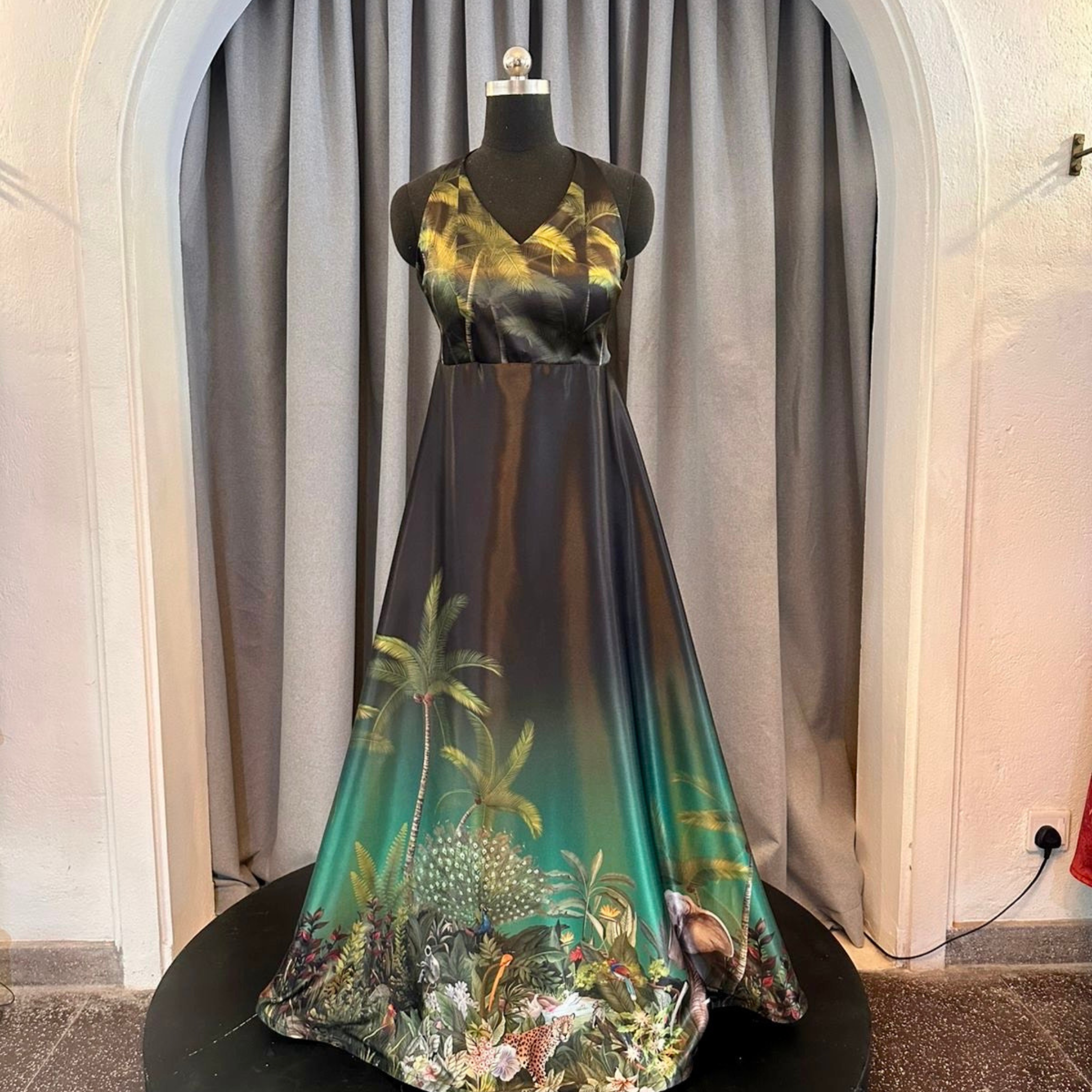 La Sylvie – Nature-Inspired Digital Print Silk Gown