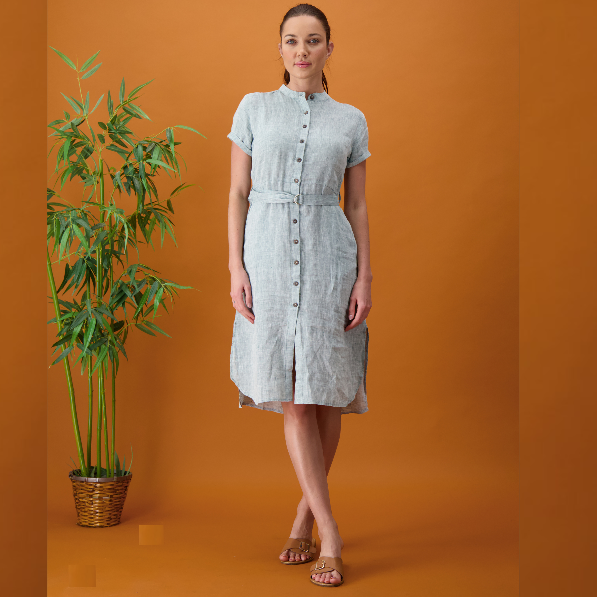 Lunara Linen Belted Shirt Dress