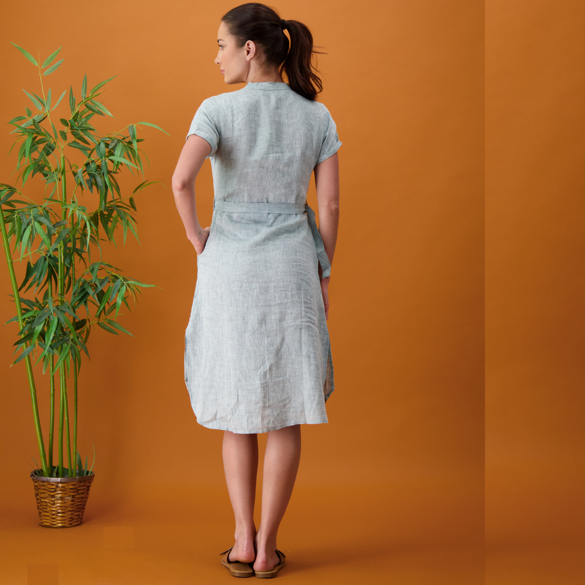 Lunara Linen Belted Shirt Dress