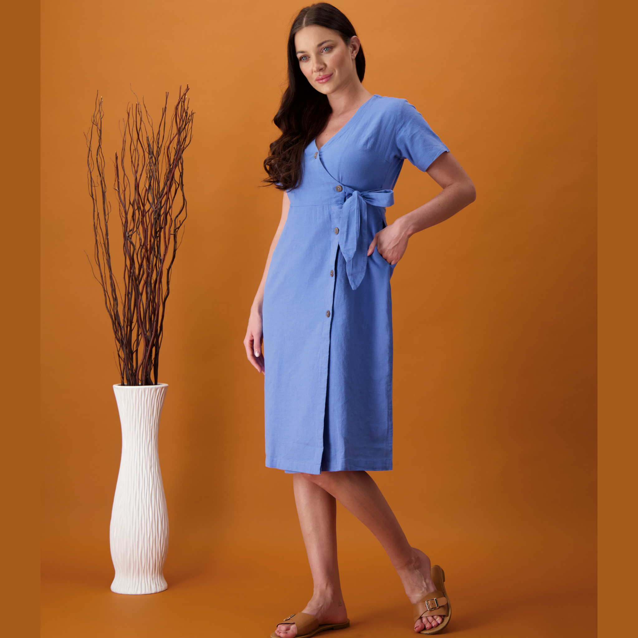 Lumie Linen Side-Tie Long Dress