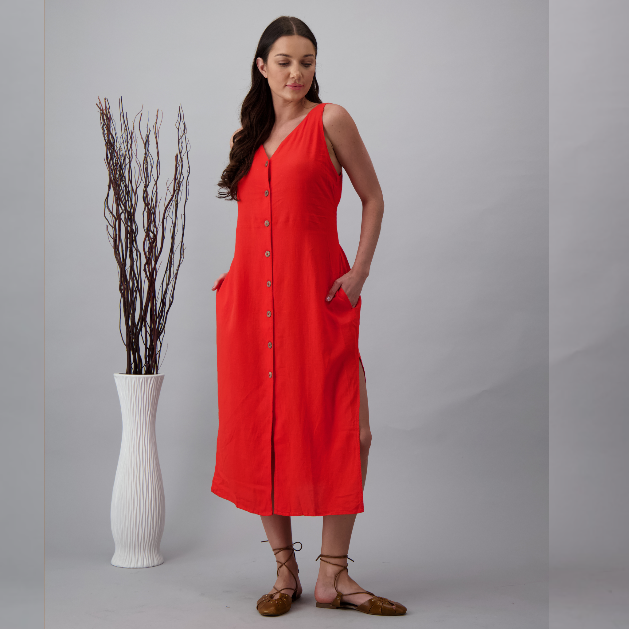 Aurelia Linen Pocket details Dress