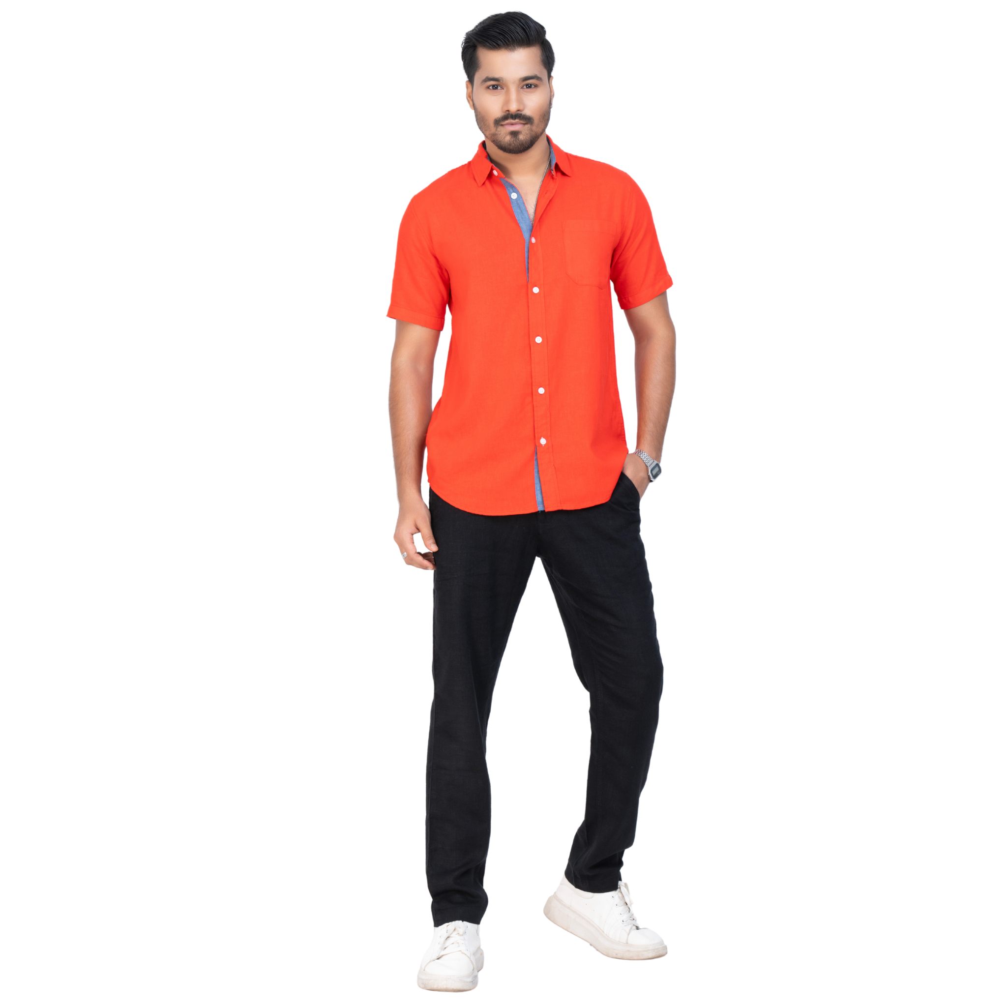 Valentine Red Linen Short Sleeve Men's Shirt