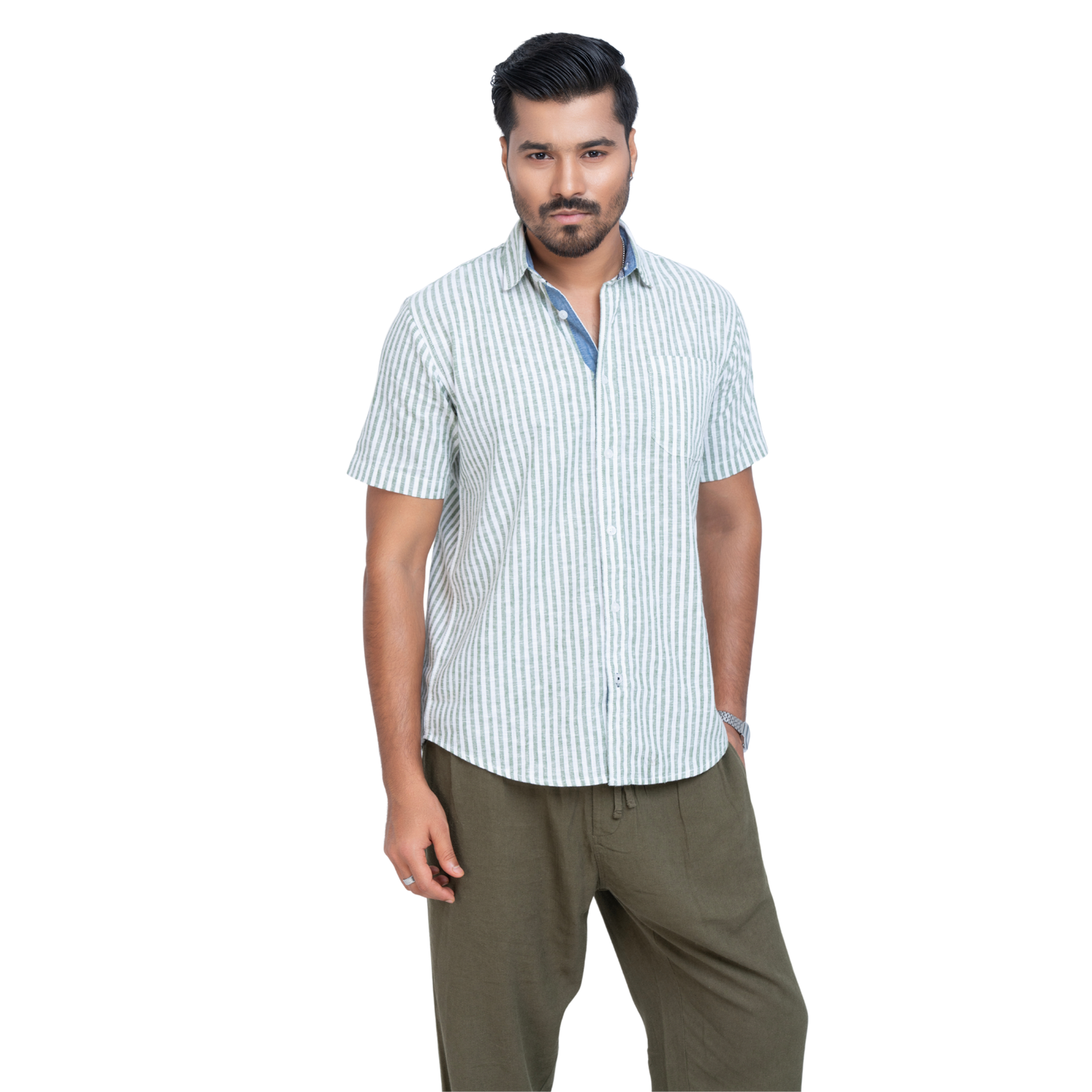 Stripe Linen Short Sleeve Shirt