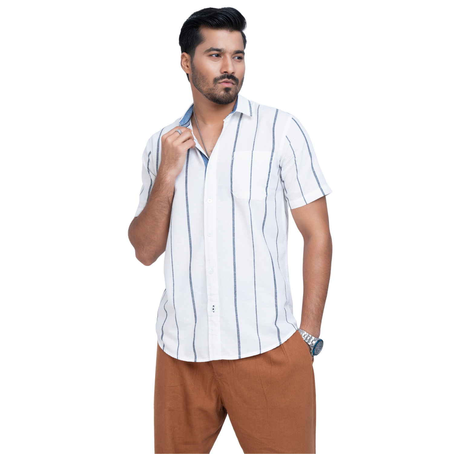 Linen Broad Stripes Men's Shirt