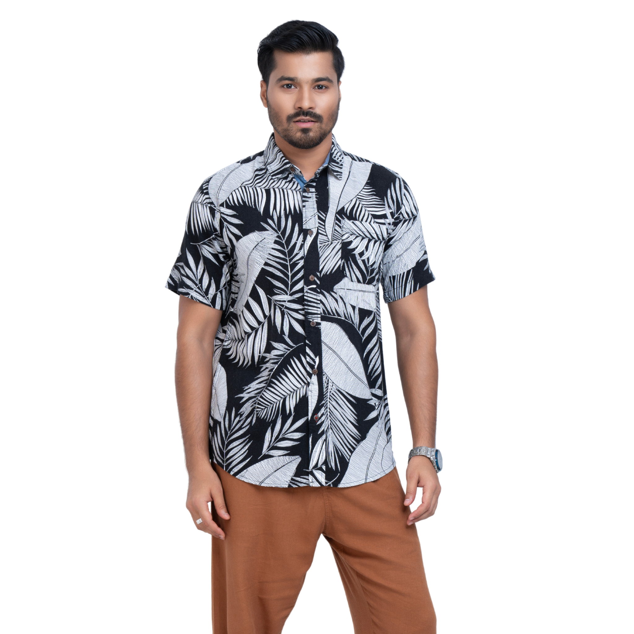 Linen Black Printed Men's Shirt