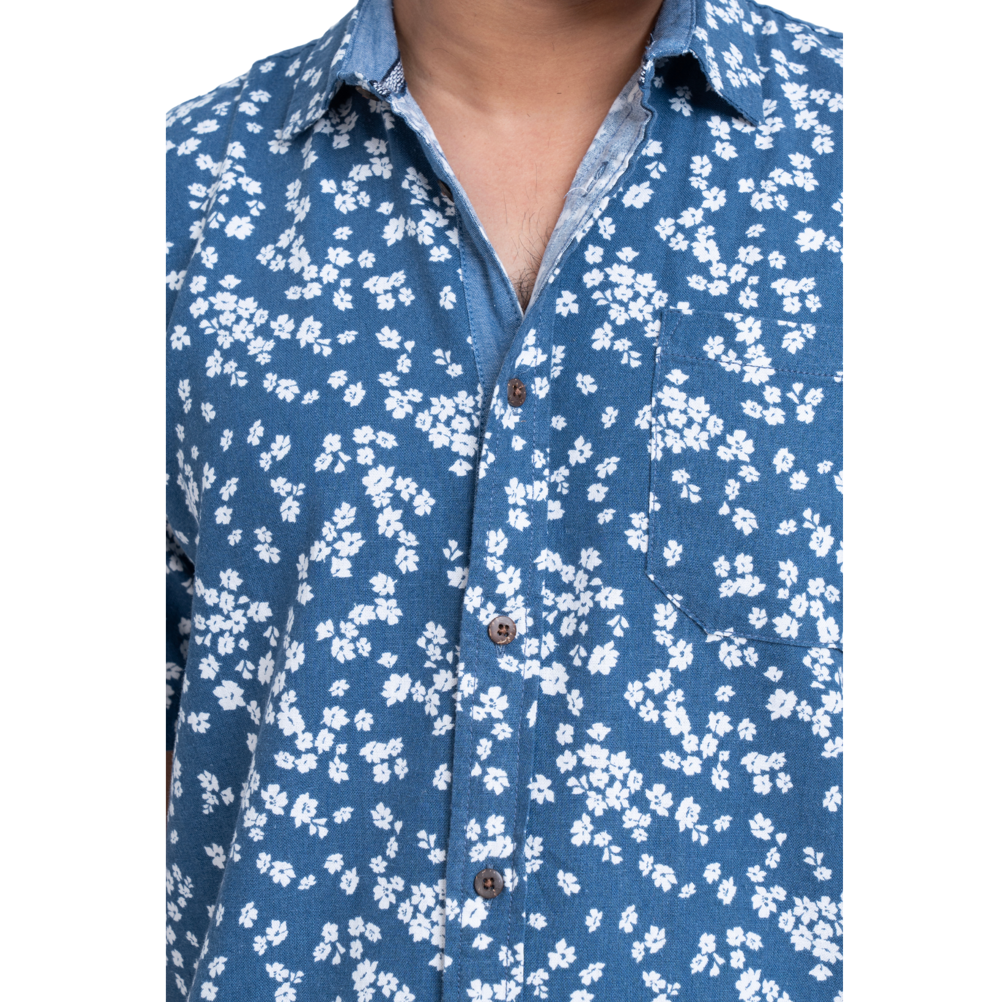 Linen blue Printed Men's Shirt