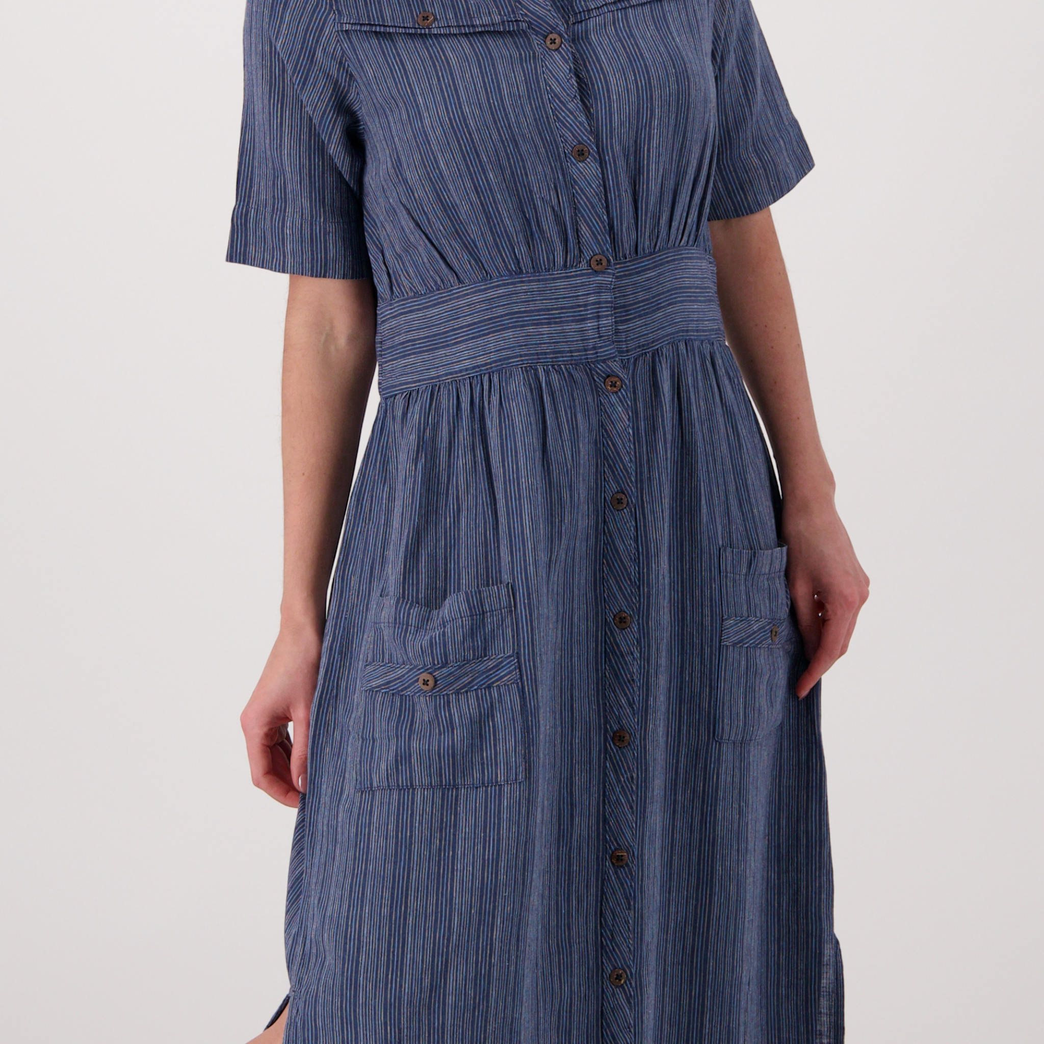 Hélène Linen Stripe Long Dress (Midnight Navy)