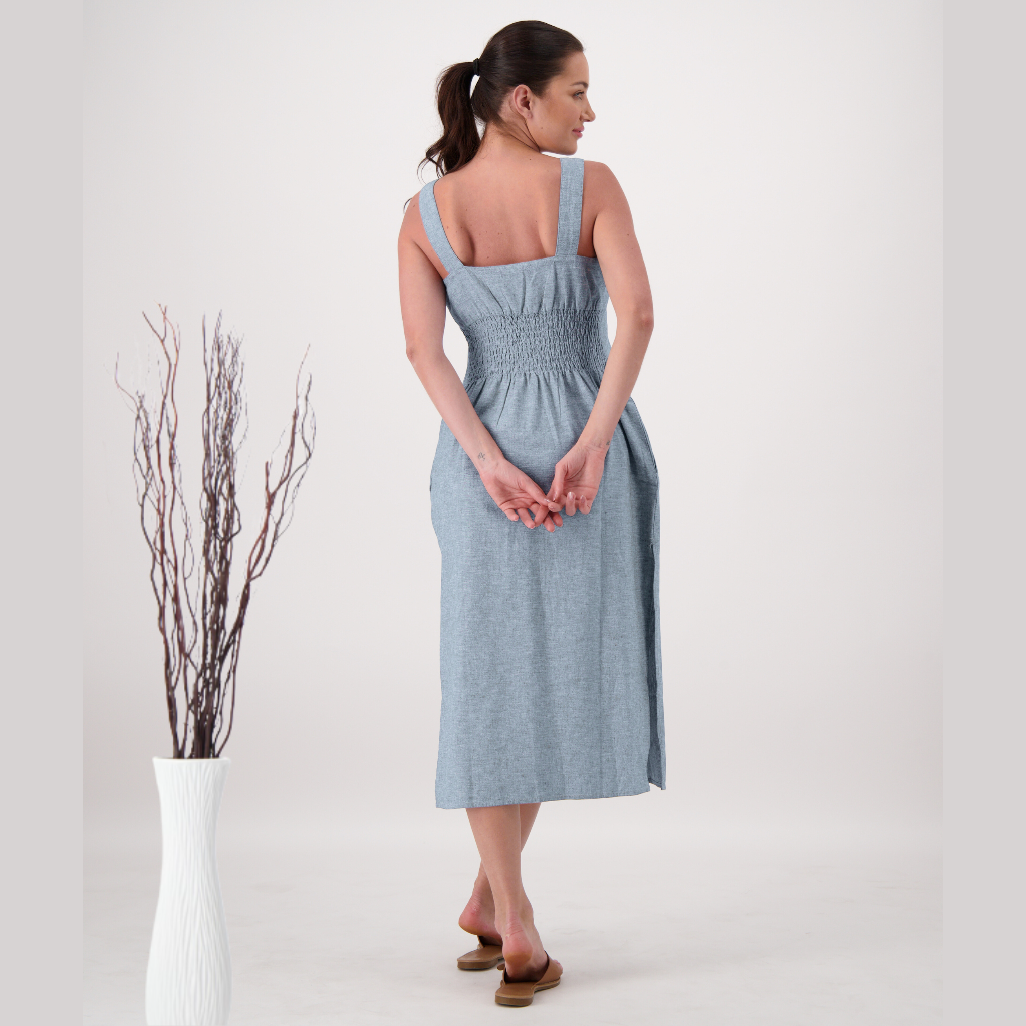 Averra Linen Button Slit Dress