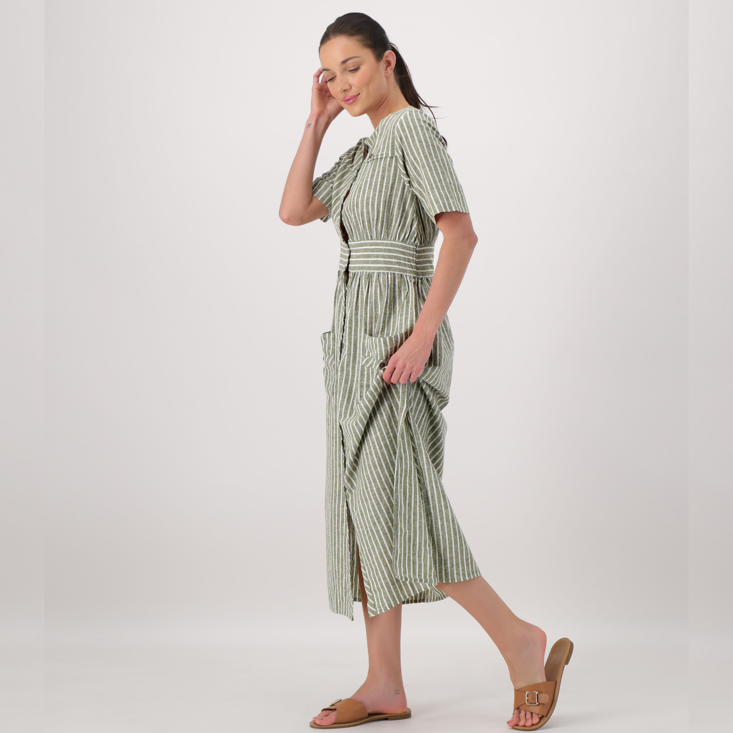 Élise Striped Linen Long Dress